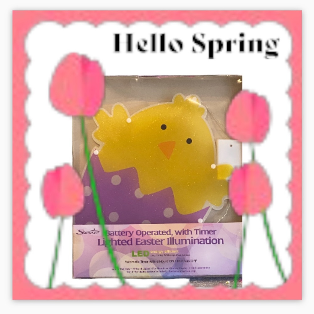 Battery Operated LED Lighted Easter Window Silhouette with Timer Chick/Egg 🐣